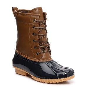 New Sporto Ariel Original Duck Rubber Boots Size 6 Tan/Navy